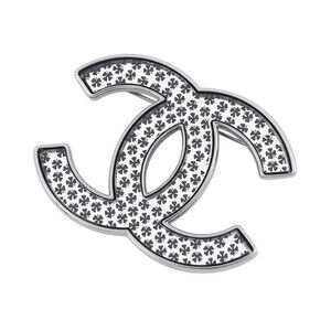 CHANEL Authentic Black Logo Brooch
